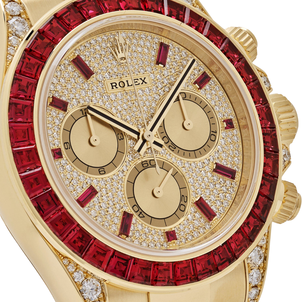 Rolex Daytona 126598TRU Yellow Gold Ruby Bezel Diamond Pave Dial - Image 3