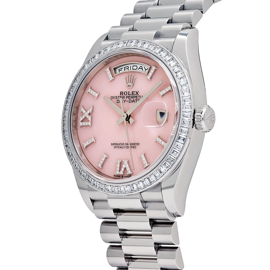 Rolex Day-Date 36 128396TBR Platinum Pink Opal Diamond Dial and Bezel - Image 4