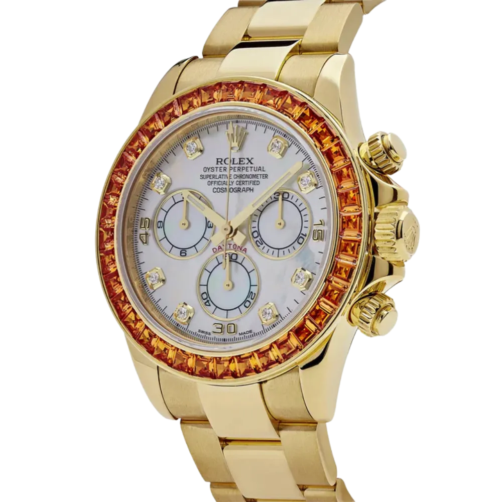 Rolex Daytona 116578SACO Yellow Gold Sapphire Bezel Mother Of Pearl Dial - Image 4