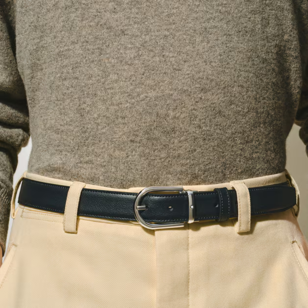 Horseshoe Buckle Black/blue 30 Reversible Leather Belt - Image 5