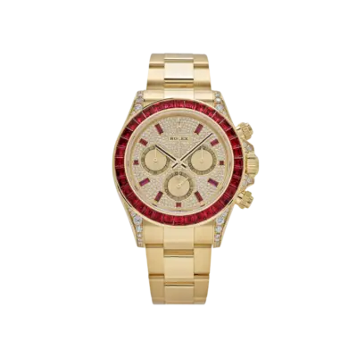 Rolex Daytona 126598TRU Yellow Gold Ruby Bezel Diamond Pave Dial