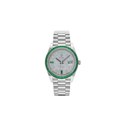 Rolex Day-Date 40 228396TEM Platinum Diamond Dial Emerald Bezel