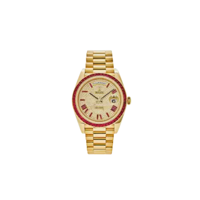 Rolex Day-Date 40 228398TRU Yellow Gold Roman Dial Ruby Bezel
