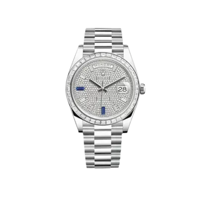 Rolex Day-Date 40 228396TBR Platinum Diamond Bezel Diamond-Paved Sapphire Dial