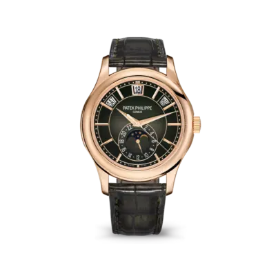 Patek Philippe Annual Calendar Moonphase Rose Gold Brown Leather Men's Watch 5205R-001 40mm